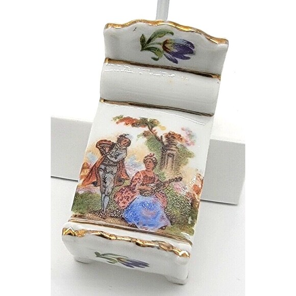 Limoges France Miniature Bed Dollhouse Furniture Victorian Couple Gold Trim - Picture 3 of 12